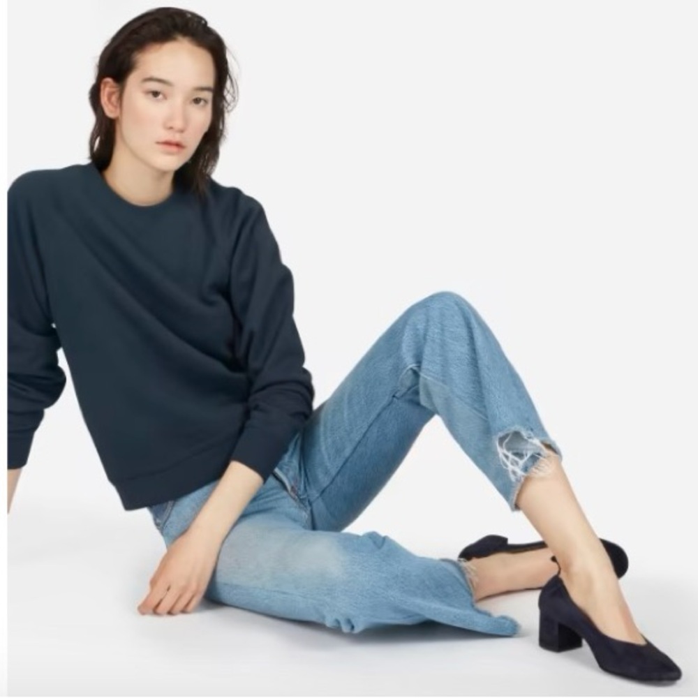 Everlane Slim Classic French Terry Crew, Navy, S